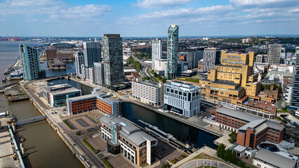 Aerial View of a Modern City Waterfront  in Liverpool, UK.
