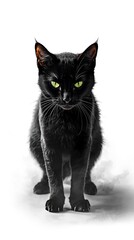 Fototapeta premium Majestic Black Cat with Glowing Eyes on White Background