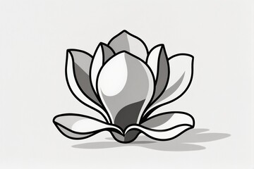 a Simplified magnolia vector design in monochrome palette, minimal art, white base
