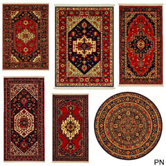 Collection of six traditional Persian rugs with intricate floral medallions and geometric borders.