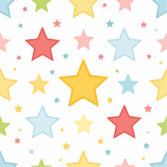 Colorful Stars Seamless Pattern On White Background