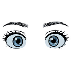 Cartoon eyes, illustration drawing close up on Transparent Background