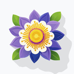 Fototapeta premium Purple And White Tropical Flower With Yellow Center On White Background