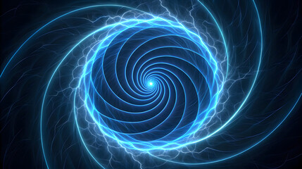 Luminous blue energy spiral with lightning abstract