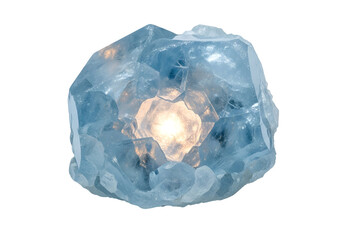 Fototapeta premium A captivating, light-blue crystalline rock specimen, beautifully sculpted, showcasing internal light and intricate facets.