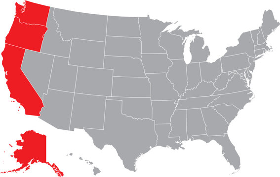 West Coast of the USA Editable Map