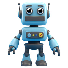Cute Blue Robot Character on Transparent Background