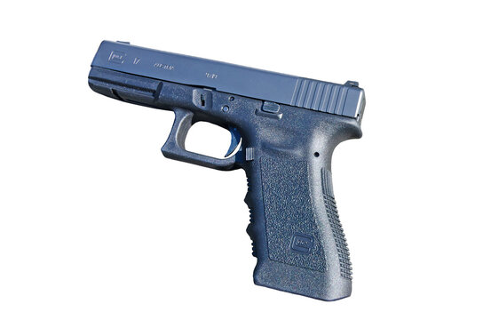 Modern pistol Glock 17, made in Austria, isolated on a white background.