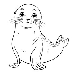 Doodle Vector Illustration of a Seal in Cartoon Style. Isolated on white background. Perfect for animal-themed design projects, stickers and coloring book.