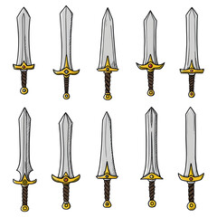 Cartoon Swords Set on Transparent Background