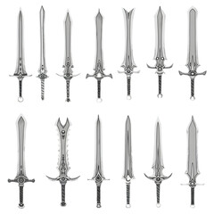 Collection of Fantasy Swords on Transparent Background