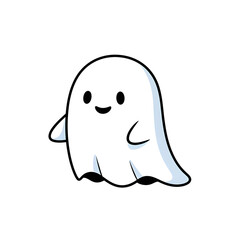 Charming little white ghost character smiling with a simple and cute design, perfect for Halloween or spooky themes