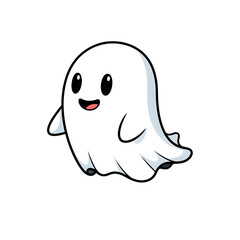 Cute friendly cartoon ghost character illustration with a cheerful expression and a playful pose against a white background