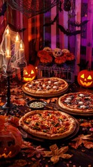 Spooky Halloween Pizza Feast Delicious Pies and Festive Decor