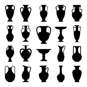 Collection of Black Silhouettes of Ancient Greek and Roman Pottery