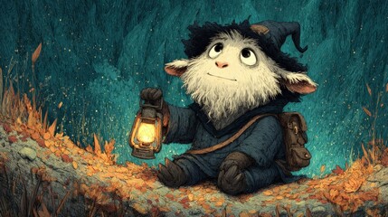 Whimsical Forest Dweller Holding a Lantern