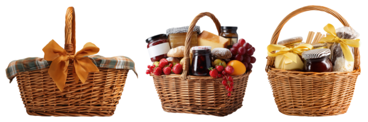 Set of healthy hamper gift basket for Christmas and New year holiday, isolated on transparent background.