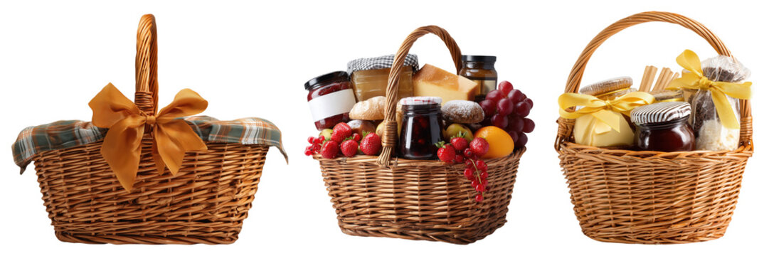 Set of healthy hamper gift basket for Christmas and New year holiday, isolated on transparent background.