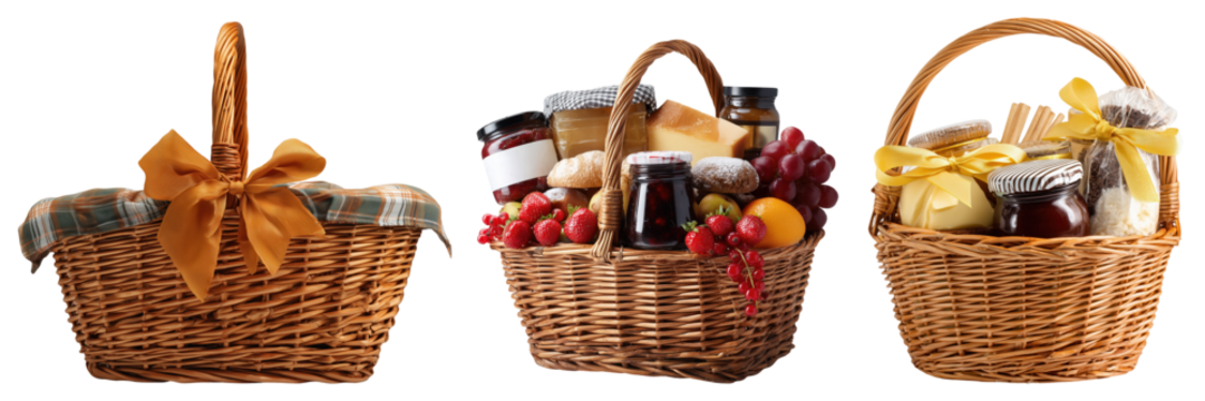 Set of healthy hamper gift basket for Christmas and New year holiday, isolated on transparent background.