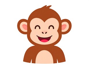 Cute cartoon monkey head, smiling broadly