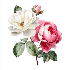 Fototapeta premium Romantic Bouquet of White and Pink Roses , isolated on white background png