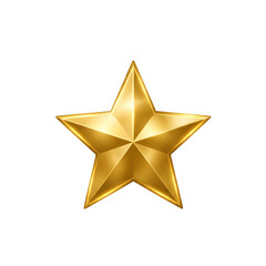 Fototapeta premium A realistic golden five-pointed star, rendered with metallic sheen and subtle lighting effects, on a clean white background
