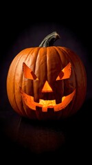 Glowing Jack-o'-lantern on Dark Background - Halloween Pumpkin