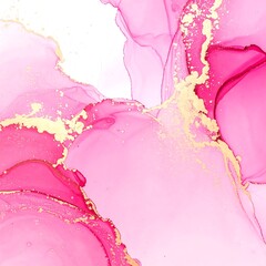 Abstract art with pink and gold swirling patterns