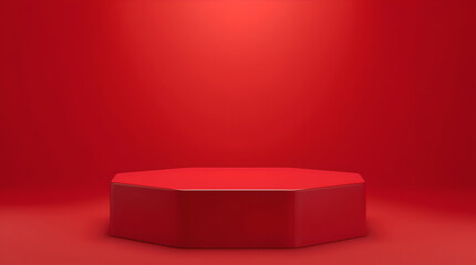 Minimalist red hexagon podium for product display with modern background