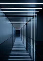 Fototapeta premium Symmetrical illuminated corridor with sleek minimalist design elements