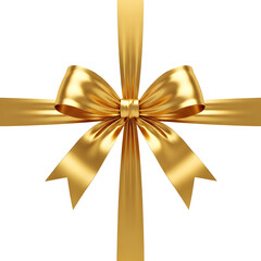 Fototapeta premium Luxurious Golden Ribbon Bow on a White Background, Symbolizing Celebration and Gift-Giving
