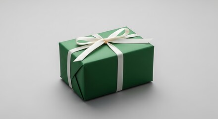 Obraz premium Elegant Green Wrapped Gift Box with Cream Ribbon Bow