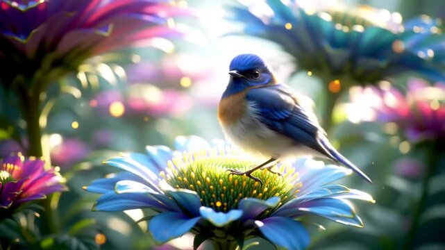 Colorful bird on flower