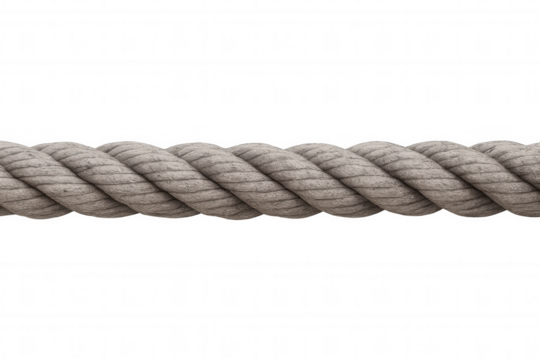 Horizontal close-up of a sturdy, textured rope on a transparent background, ideal for various design applications