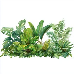 Tropical Lush Plants Border Design , isolated on white background png