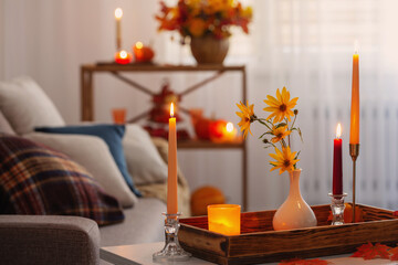 beautiful autumnal decor in home white interior