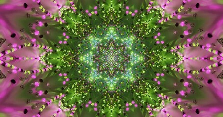 Bright Kaleidoscope mandala with glowing neon lights forming a vivid symmetrical starburst design - Powered by Adobe