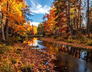 Obraz premium Autumnal stream through colorful forest