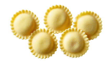Fresh pasta tortellini, pale yellow, circular, ridged
