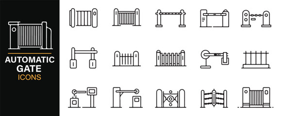 Automatic gate icon pack – vector illustrations of entrance, sliding, swing, and security fences