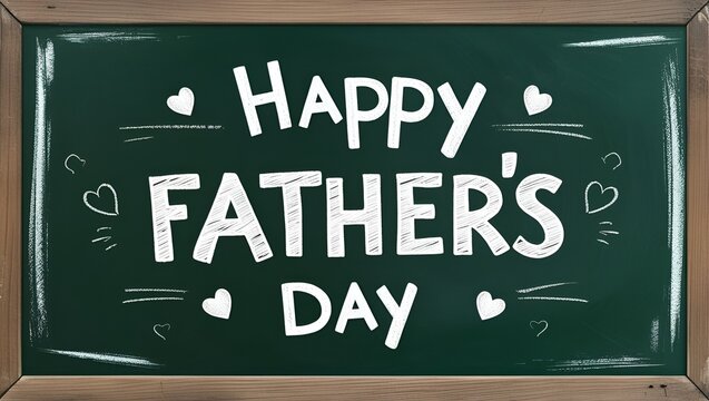 Father’s Day blackboard background featuring chalk-drawn present boxes, heart symbols, and festive text in a playful hand-lettered styl - Powered by Adobe