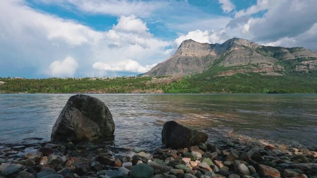 Scenic view of the Two Medicine Lake, located in Glacier National Park, Montana, USA on a sunny day