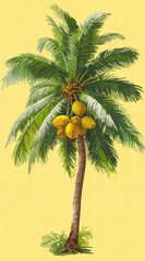 Fototapeta premium Yellow Background Palm Tree Coconuts