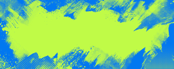 Comic pop art colorful banner background with scratchy frame and halftones. Dynamic vibrant background texture with text place. Sport grunge punk wallpaper. Graffiti punk banner texture. © Anastasiia Hevko