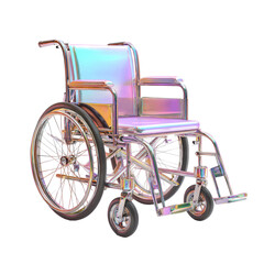 Fototapeta premium A vibrant, iridescent wheelchair. A 3D model, with a pastel, holographic, color scheme