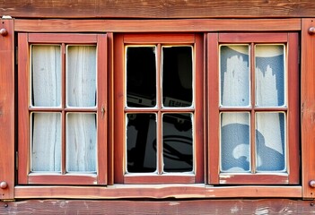 Obraz premium Antique rustic three-pane wooden window frame, isolated, threefold, empty