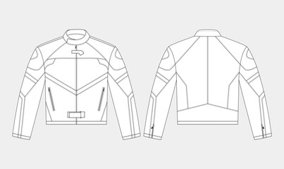 leather jacket sketch, men's casual clothing, classic biker jacket, editable vector, fashion technical drawing flat sketch