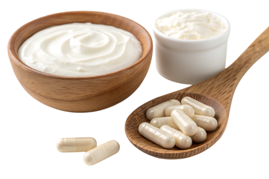 Probiotic capsules resting on a wooden spoon support digestion daily