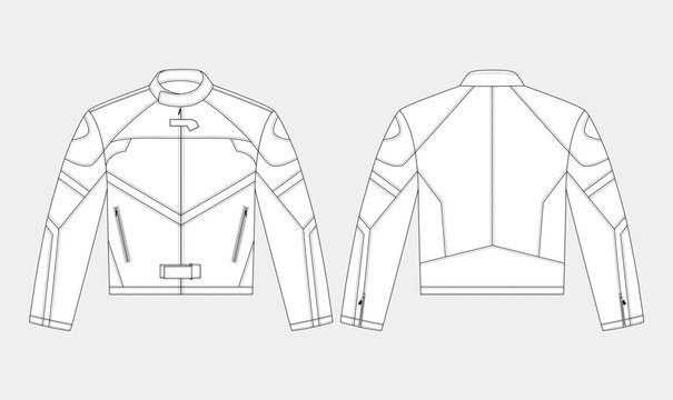 leather jacket sketch, men's casual clothing, classic biker jacket, editable vector, fashion technical drawing flat sketch