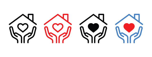Hands Supporting a Heart-Centered Home icon vector. Protecting home and family with care symbol. vector illustration.